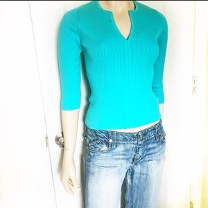 Guess Jeans Rib-Knit 3/4 Sleeve V-beck Sweater